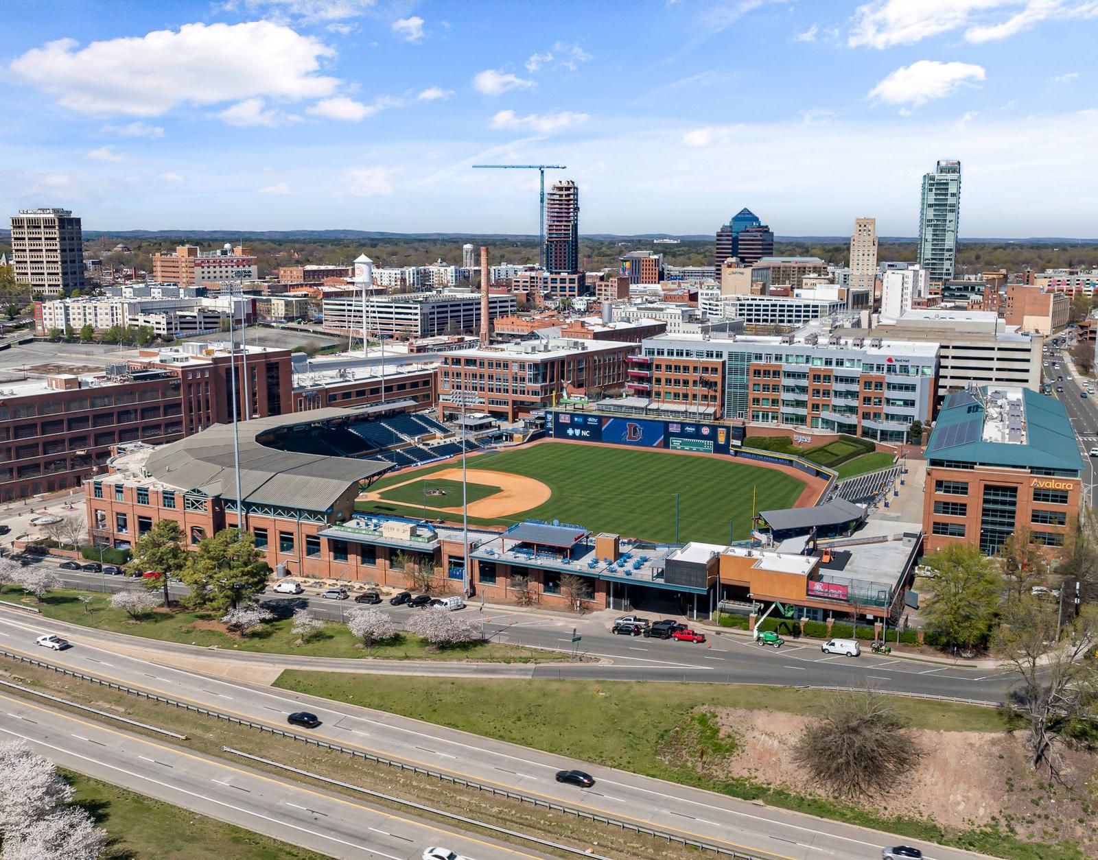 Aerial View of Durham Bulls Athletic Park in Spring